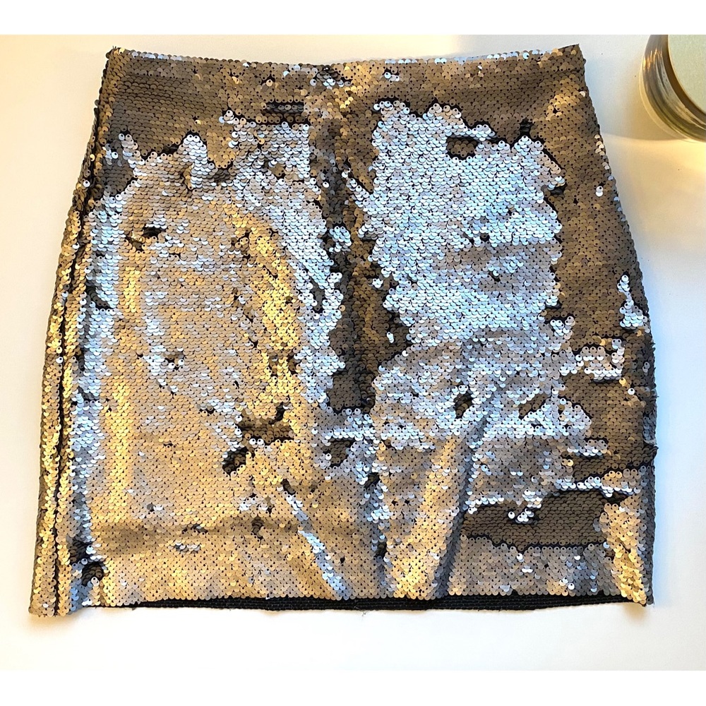 MANGO SEQUIN METALLIC MINI SKIRT